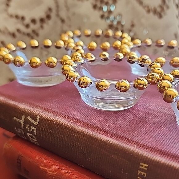 Vintage Gold Tone Candlewick 1950's Salt Cellars Set Of 8 - Picture 3 of 8